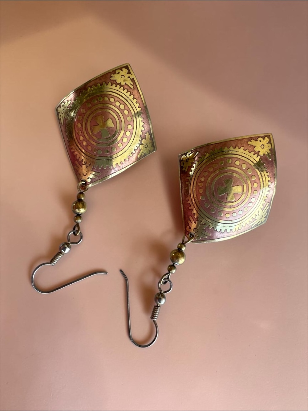 💖 Vintage Brass Geometric Dangle Earrings 💖